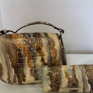 NWTS. Brahmin Brown and Tan Crocodile Embossed Shoulder Bag , with wallet